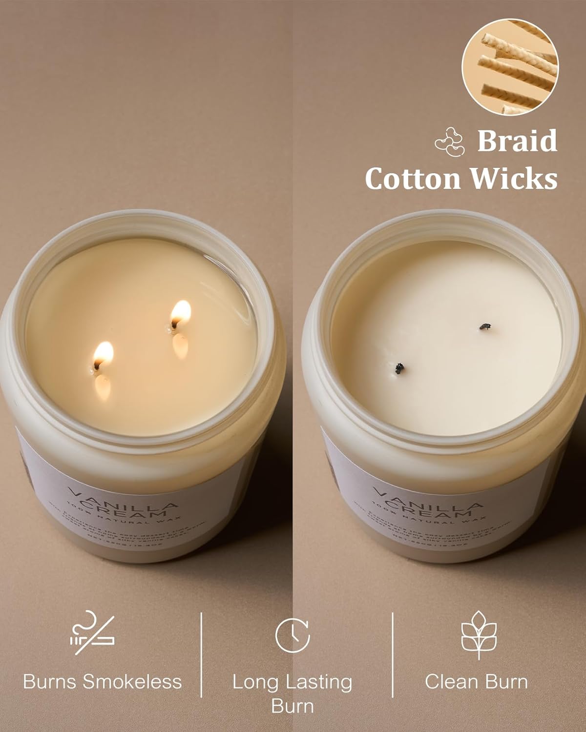 M&SENSE Vanilla Soy Candles, Large 2 Wick Jar Candle 19.4oz, 110 Hours Burning Time, 100% Natural
