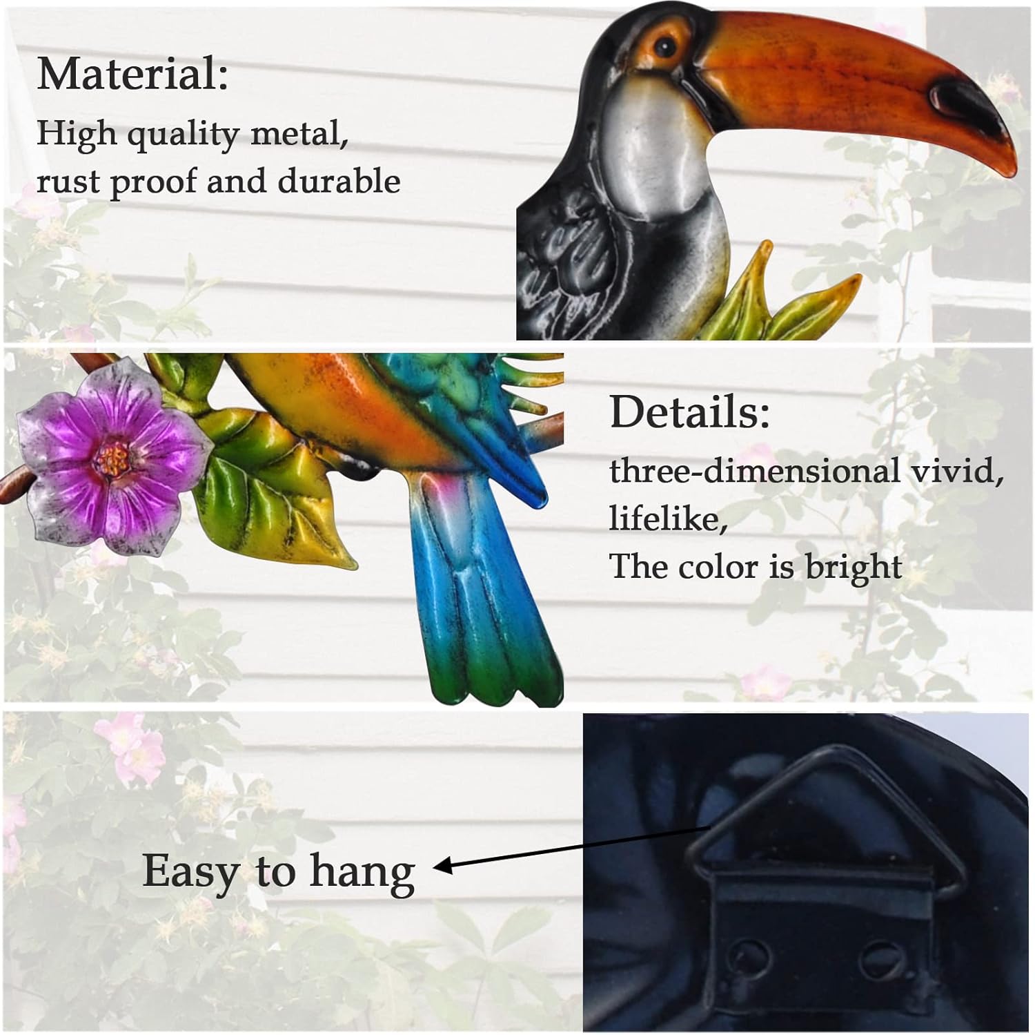 Metal Bird Wall Decor Toucan Tropical Outdoor Wall Art Suitable for Indoor and Outdoor Garden Fence