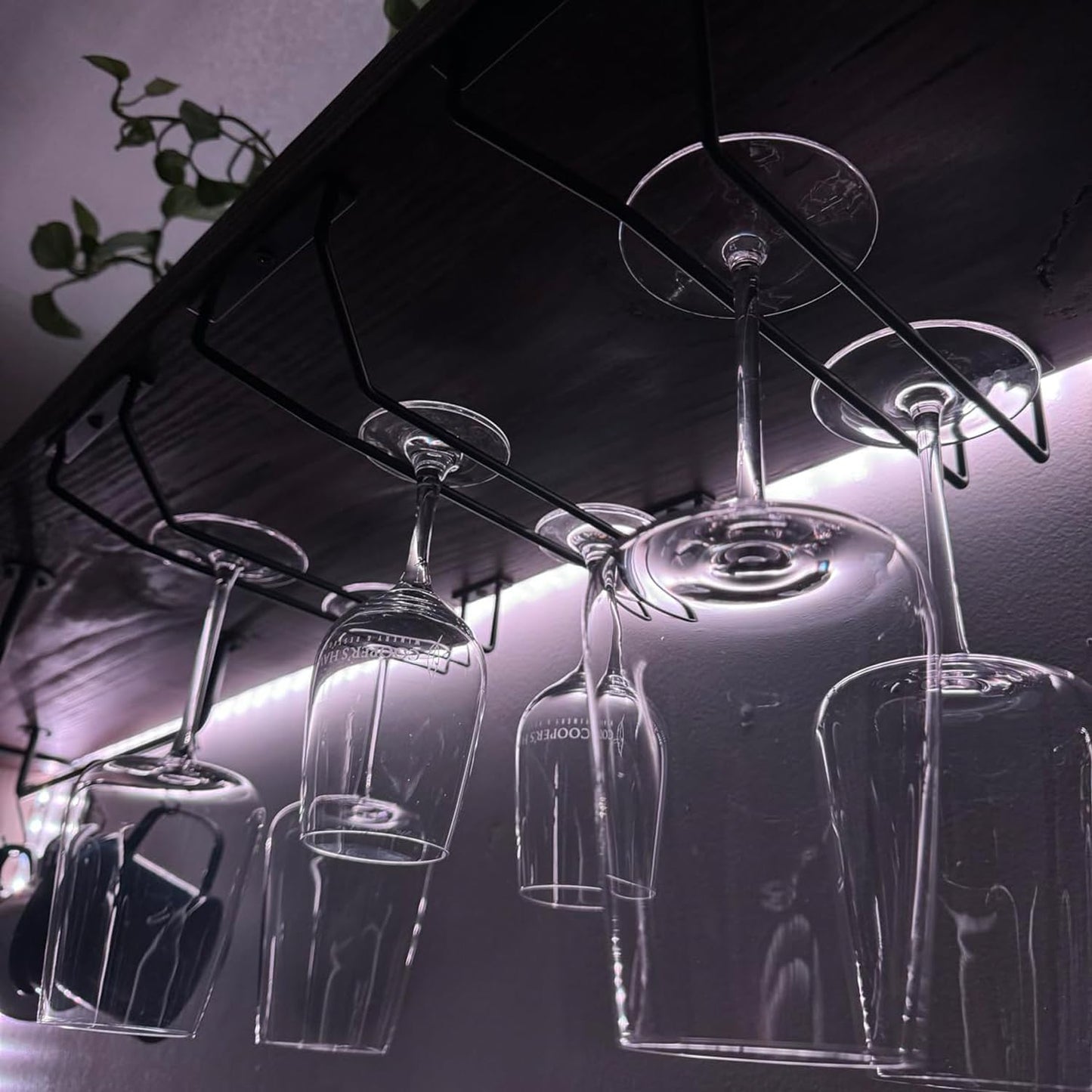 10.8 Inch Black Wine Glass Rack, Under Cabinet Wine Glass Holder Stainless Steel Stemware Rack