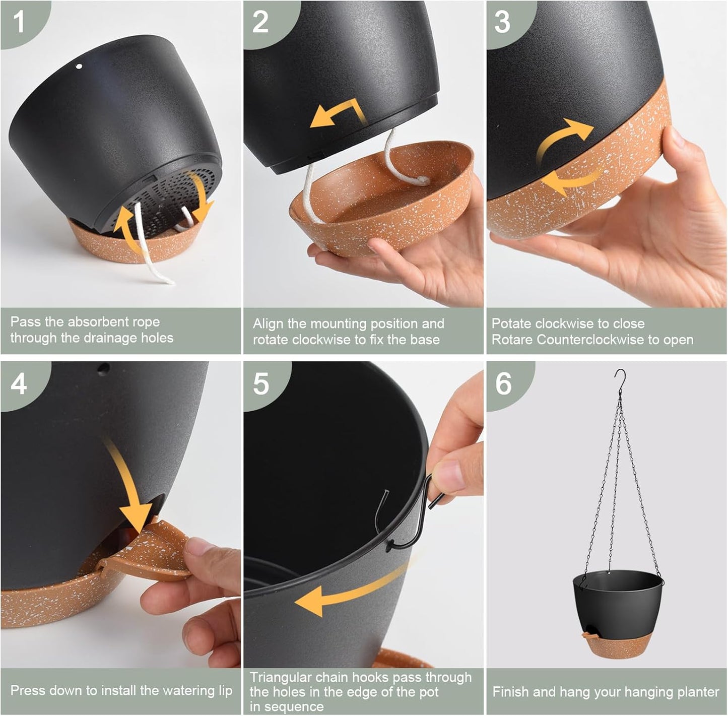 Hanging Planters for Indoor Outdoor Plants, 1 Set Self Watering Hanging Pot with Drainage Holes &