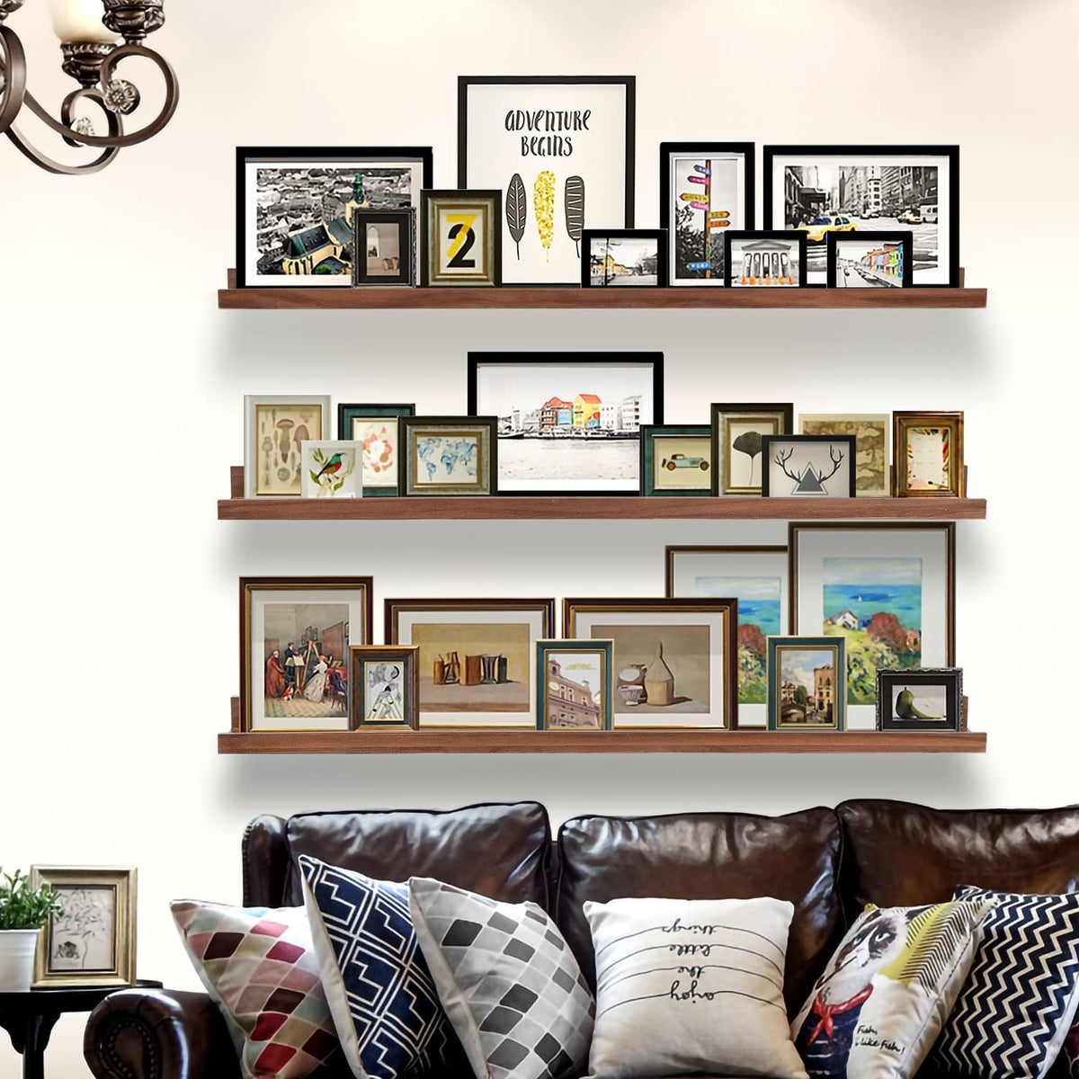 AZSKY 48 Inch Long Floating Shelves Wall Mounted Light Walnut Narrow Photo Picture Ledge Shelves