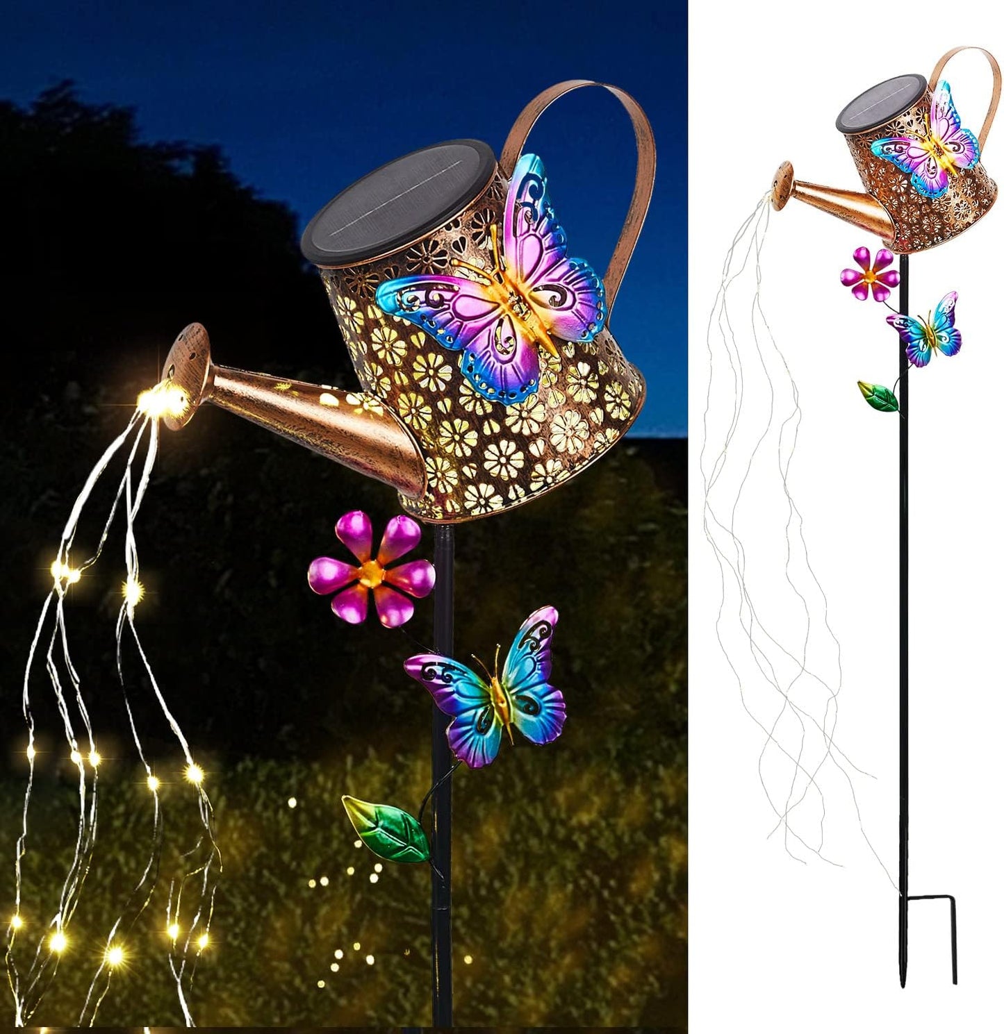 Solar Watering Can with Lights Outdoor Garden,Waterproof Garden Stake Lights Decoration for Yard