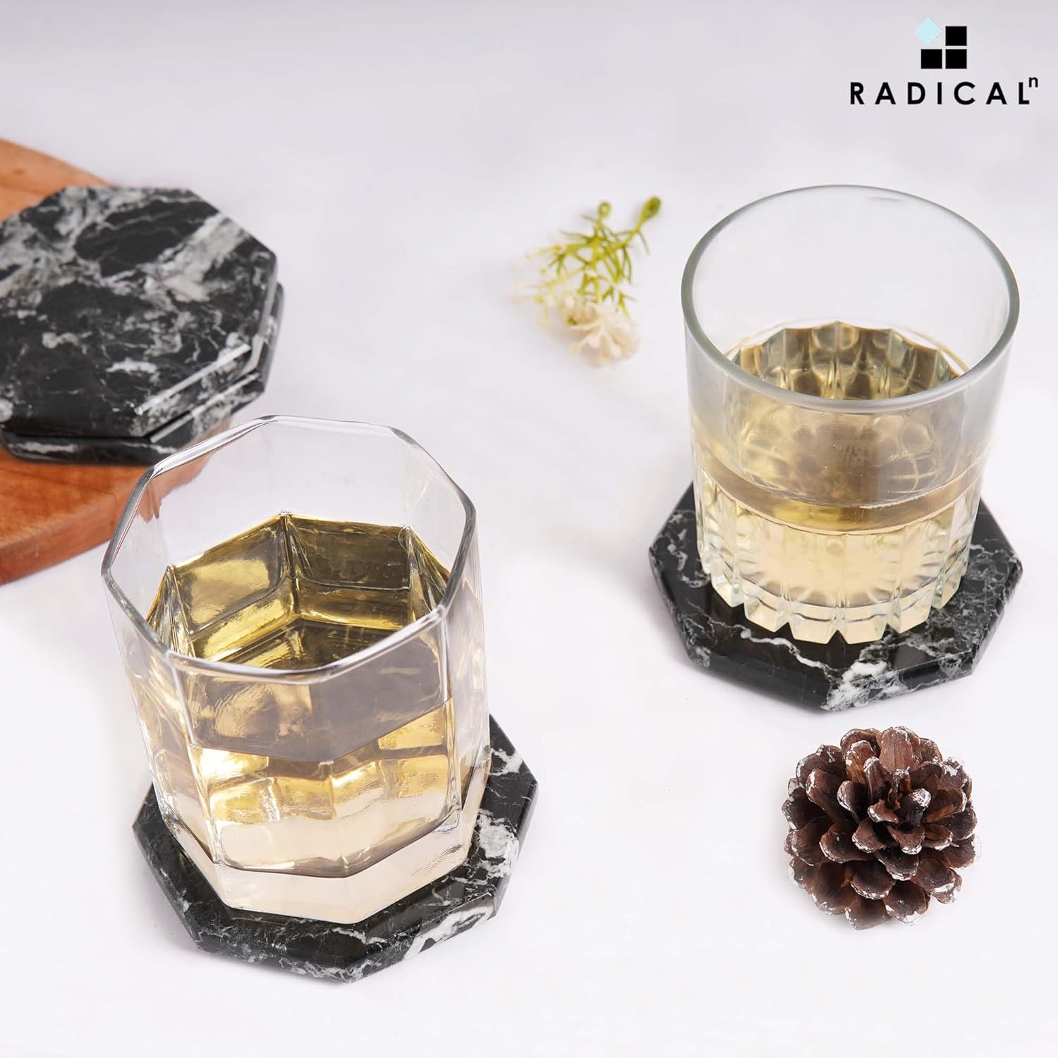 Radicaln Marble Coasters Star 3.5" Inches Black Handmade Stone Drink Coasters Set of 6 for Coffee