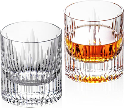 KAMMAK Crystal Whiskey Glasses Set of 2, Luxury 7.44oz Old Fashioned Glasses Stemless, Hand Blown