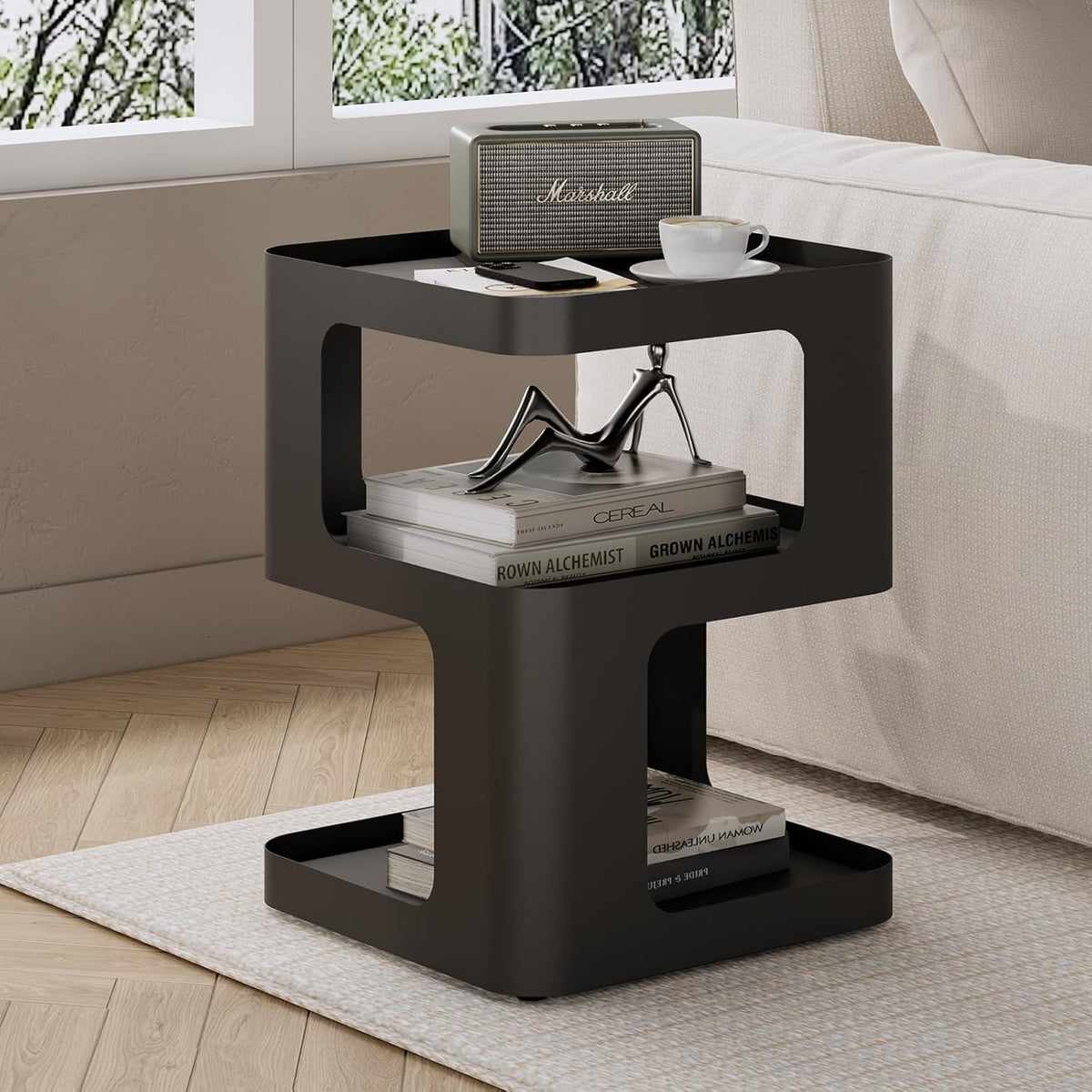 Modern Side Table, Metal Bedside Table Living Room, 3 Tier end Tables with Storage,Nightstand for