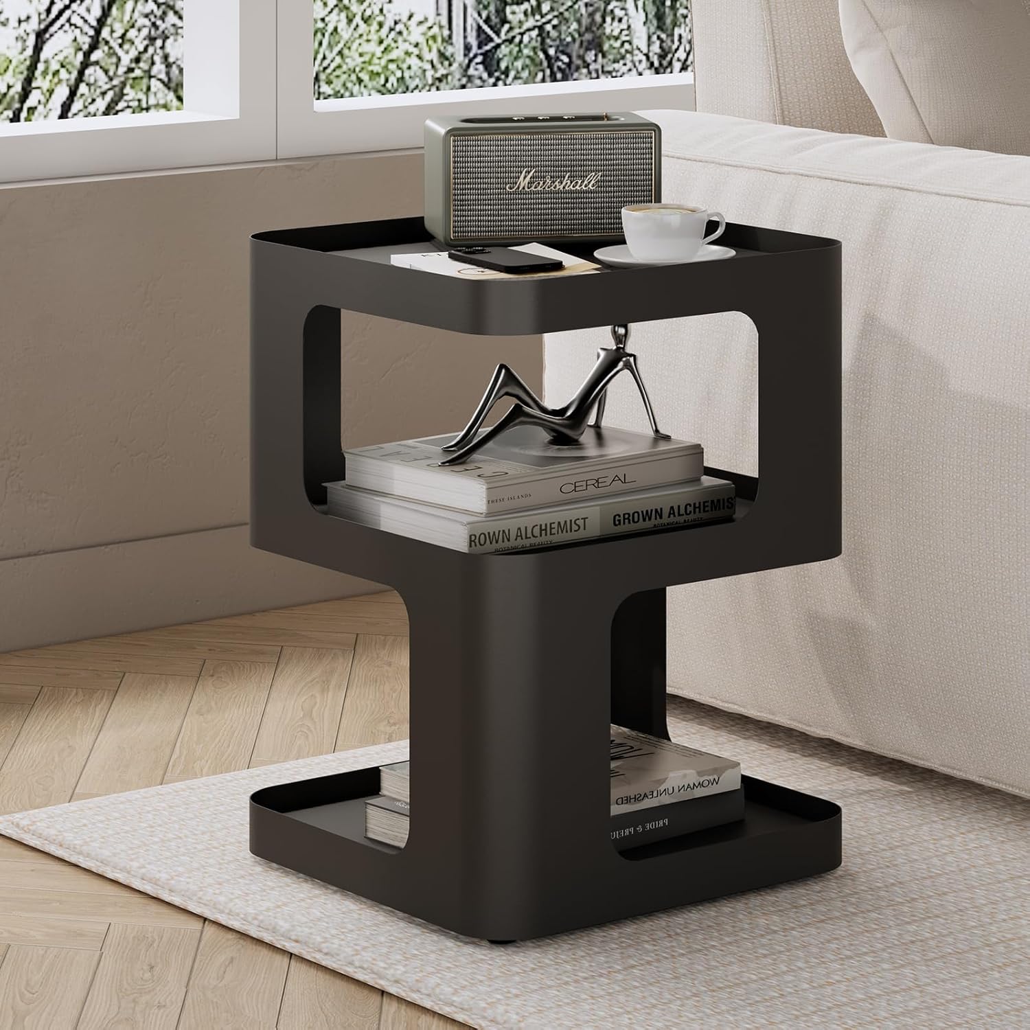Modern Side Table, Metal Bedside Table Living Room, 3 Tier end Tables with Storage,Nightstand for