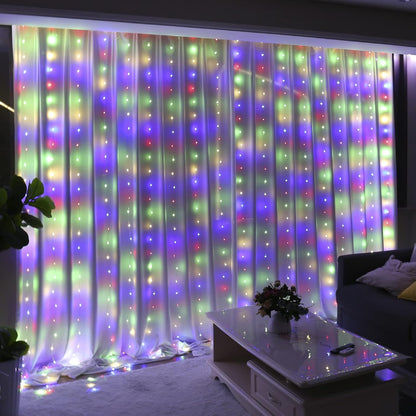 HXWEIYE 300LED Fairy Multicolor Curtain Lights for Bedroom, 3mx3m 8 Modes USB Plug in Window
