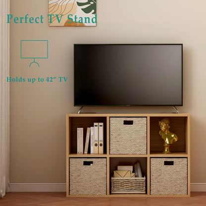6-Cube Storage Shelf Bookcase - Wooden 3-Tier Floor Standing Open Bookshelf for Home and Office