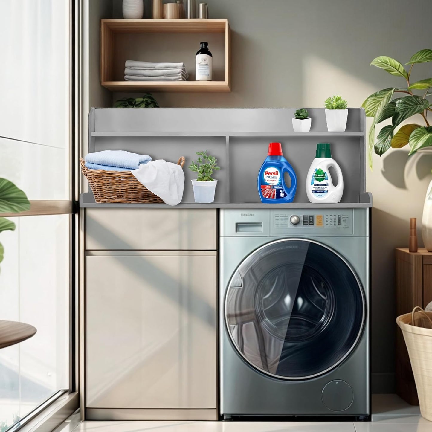 Royxen 2-Tier Washer Dryer Countertop,19.5"H Wood Washer and Dryer Topper with Storage