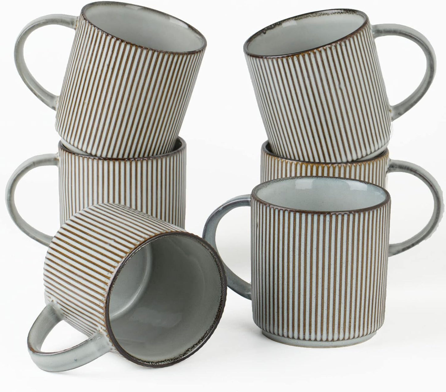 famiware Coffee Mug Set for 6, Star 12 oz Catering Mugs Cup Set with Handle for Coffee, Tea, Cocoa