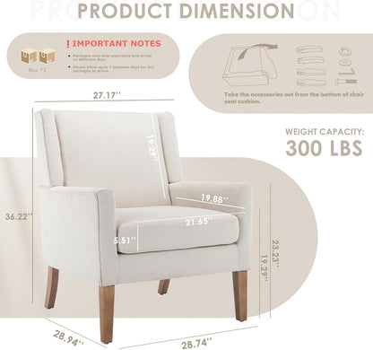 COLAMY Modern Wingback Living Room Chair Set of 2, Upholstered Fabric Accent Armchair, Single Sofa