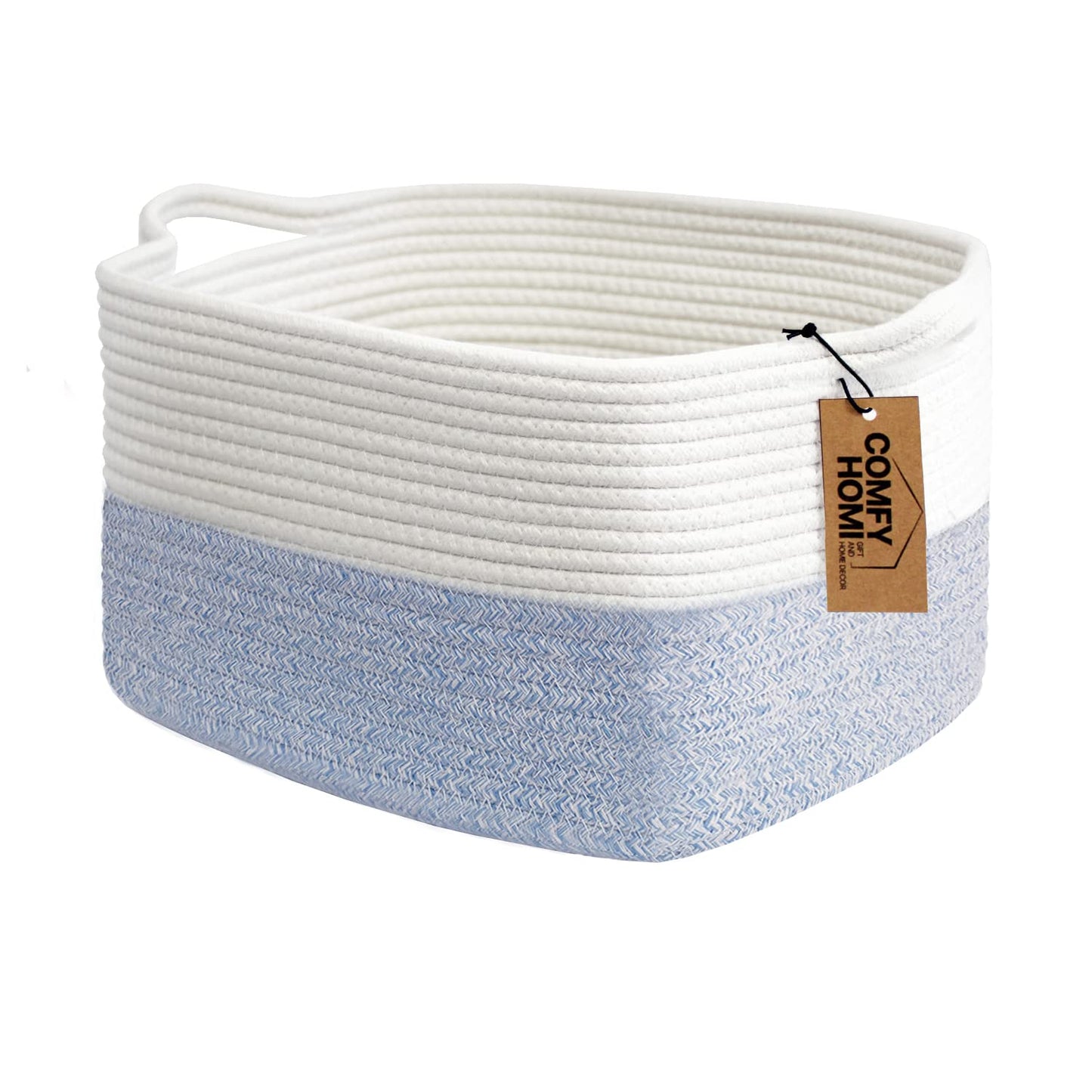 COMFY-HOMI Cotton Rope Woven Basket with Handles for shelf，Toy, Book, Cloth Storage Basket for