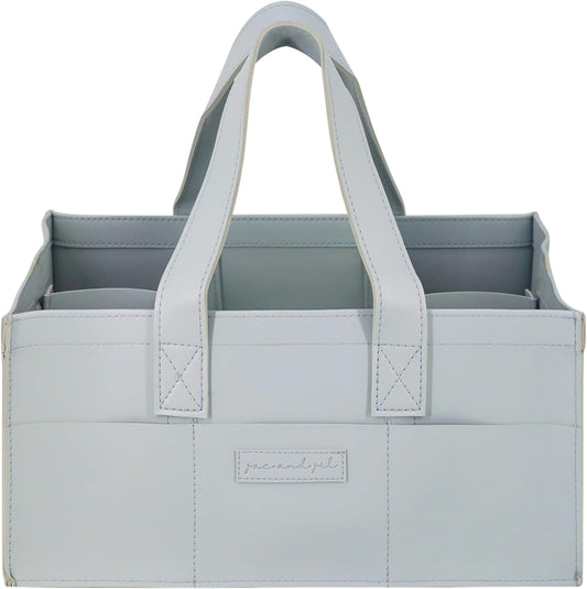 Premium Vegan Leather Baby Diaper Caddy Organizer – Portable Storage Basket for Newborn Essentials