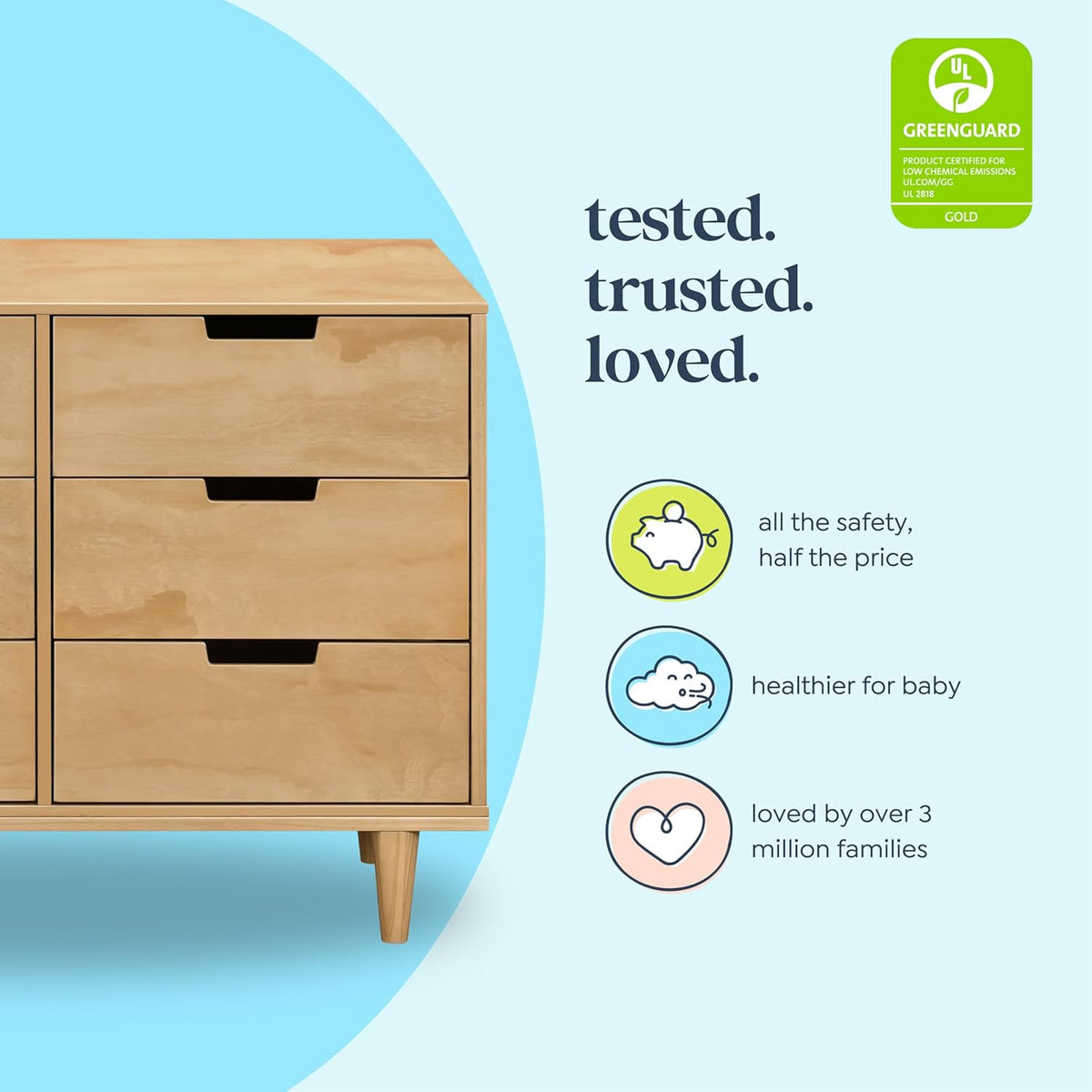 DaVinci Marley 6-Drawer Dresser for Nursery - Wooden Double Chest of Drawers for Kids, Boys & Girls