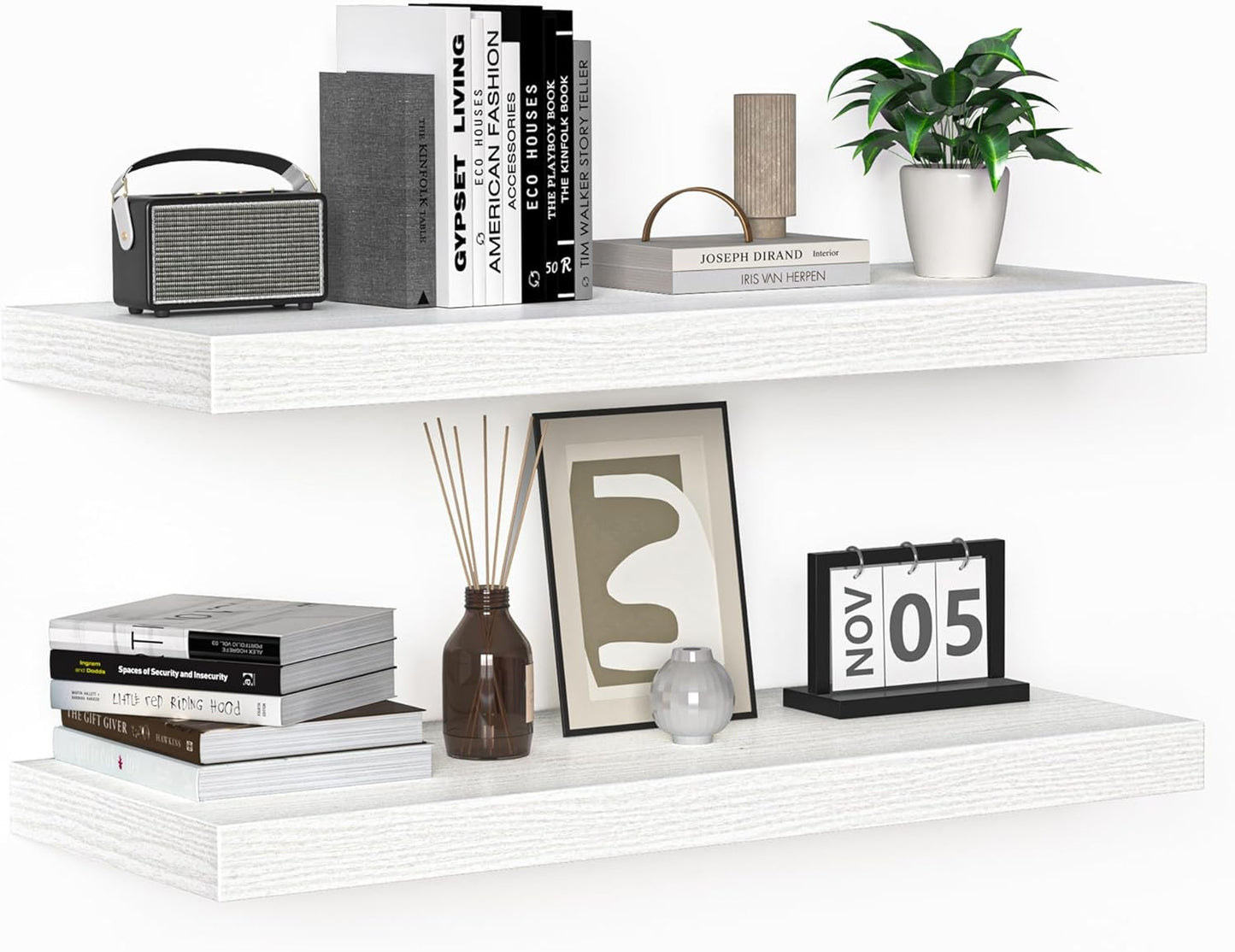 Floating Shelves - 24 Inch Rustic Wooden Wall Shelves - Extra Deeper & Thicker Wall Mounted Storage