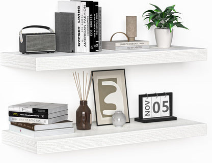Floating Shelves - 24 Inch Rustic Wooden Wall Shelves - Extra Deeper & Thicker Wall Mounted Storage