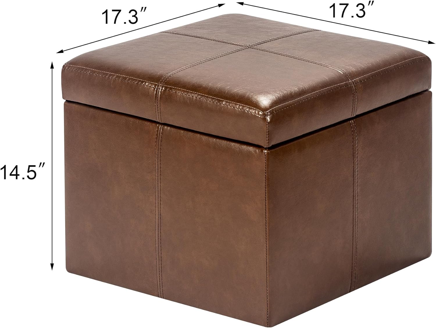 Adeco Storage Ottoman Foot Rest Stool, Leather Ottoman Footstool with Hinged Lid, 17" Small Foot
