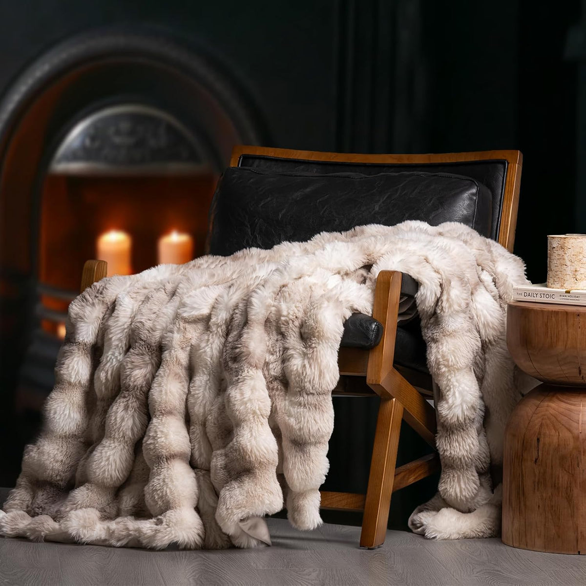 EVERGRACE Ultra Soft Luxury Fluffy Ridgeline Faux Rabbit Fur Throw Blanket, Thick Warm Bubble Throw