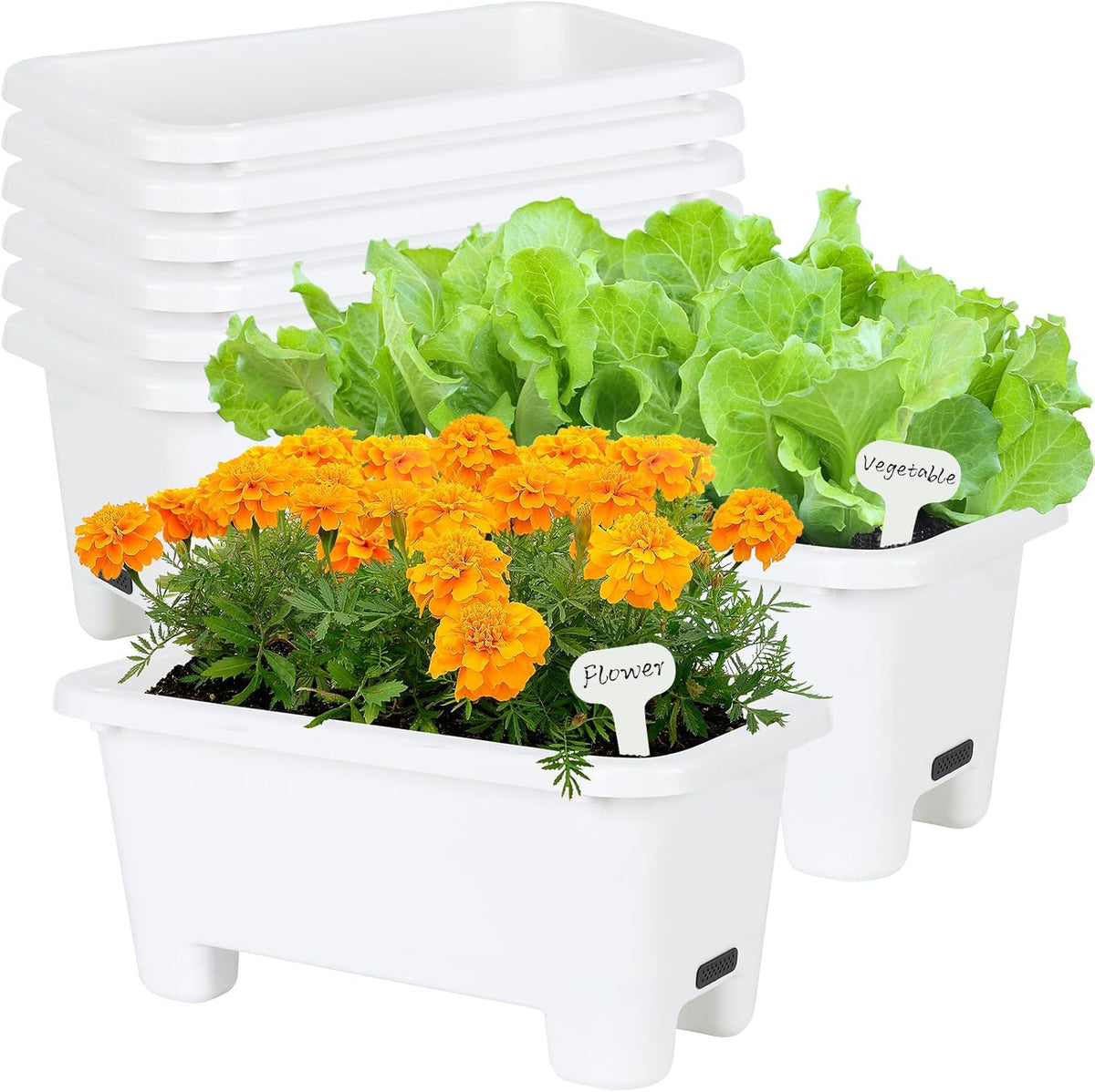 Self-Watering Rectangle Planter Boxes 8-Pack, 15.7-Inch Window Box Planter with Drainage Holes &