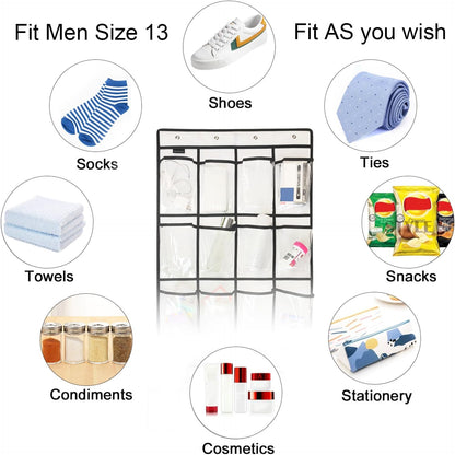 2 Pack Extra Large Hanging Crystal Clear Over Door Shoe Organizers, Closet Shoe Rack Organizer