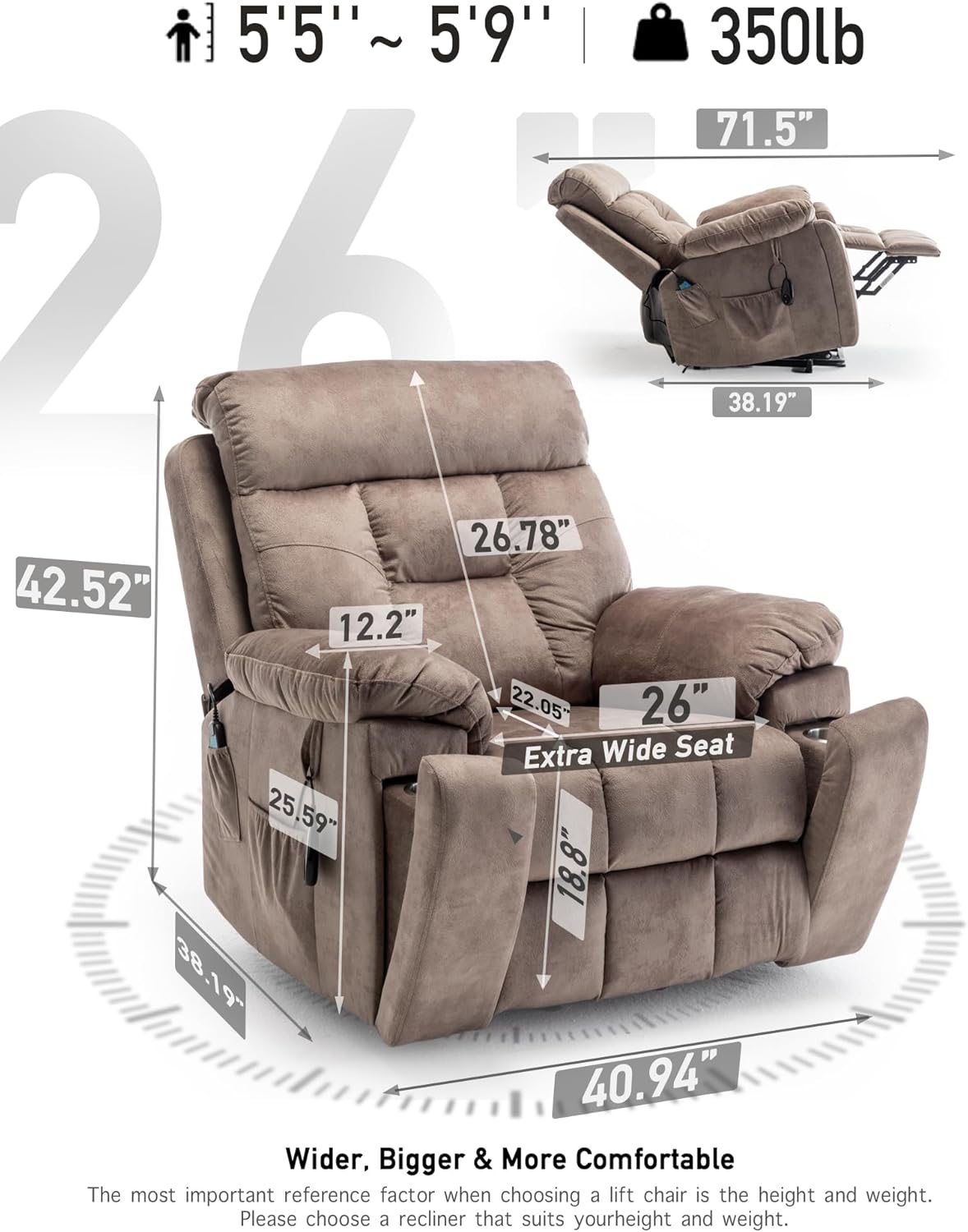 Lazy boy Recliner Chair with Cupholder/Power Lift Recliner Chair for Elderly， Electric Recliner/Big