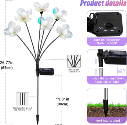Solar Garden Lights Outdoor, New Upgraded 4-Pack Firefly Solar Lights with Iridescent Petals & Warm