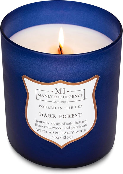 Manly Indulgence Dark Forest Scented Jar Candle for Men, Wood Wicked Candle, 15 oz - Oak, Balsam
