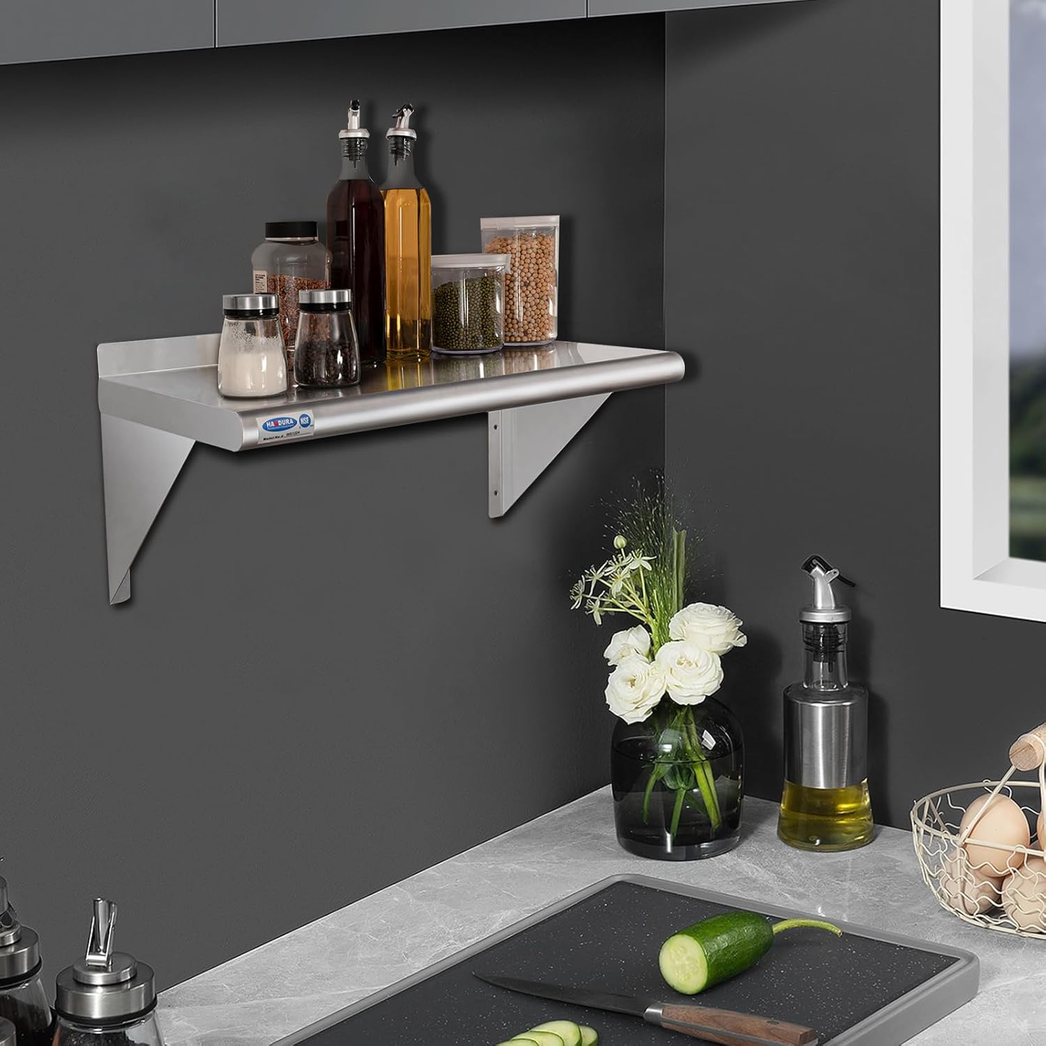 HARDURA Stainless Steel Shelf 14" x 24", 240lb Commercial Shelves Wall Mount Metal Shelving with
