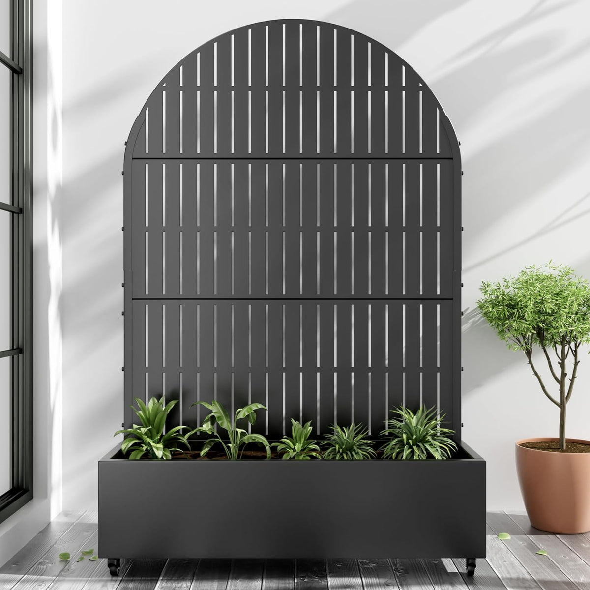 Casaphoria Metal Raised Garden Bed with Trellis and Wheels, 72"x47"x16" Arched Planter Box for