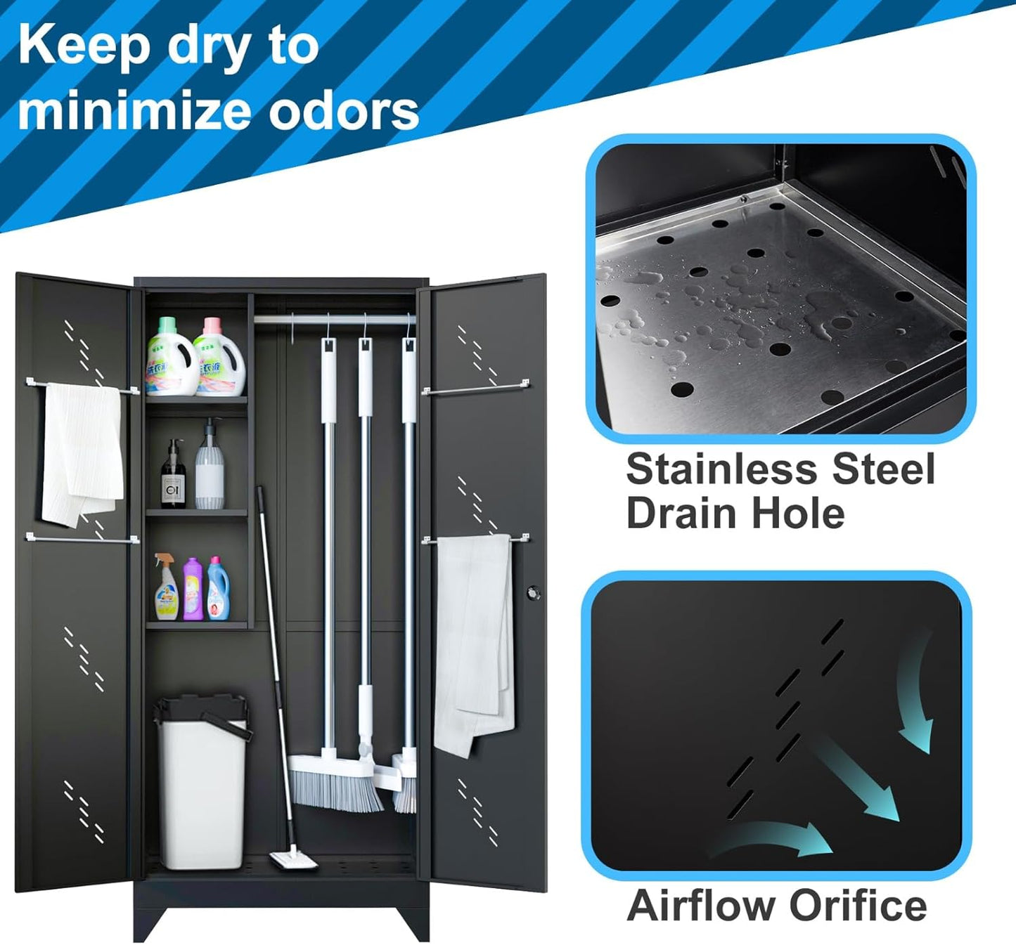 75" Metal Storage Cabinet, Tool Cabinets with Hooks, Garage Storage Cabinet with Lock, Heavy-Duty