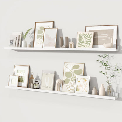 Fun Memories Picture Ledge Shelves Set of 2, 55 Inch Rustic Wall Mounted Floating Shelves with Lip