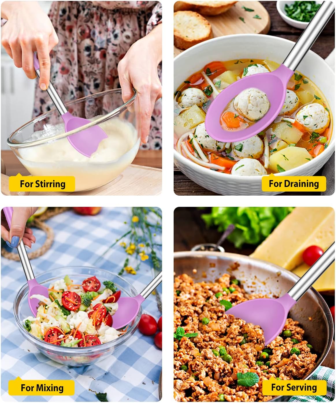 Pack of 2 Large Silicone Cooking Spoons,Non Stick Solid Basting Spoon,Heat-Resistant Kitchen