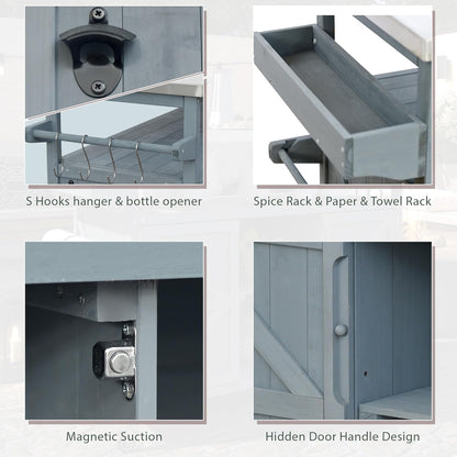 Outdoor Kitchen Island, Rolling Bar Cart & Storage Cabinet, Farmhouse Solid Wood Outdoor Grill