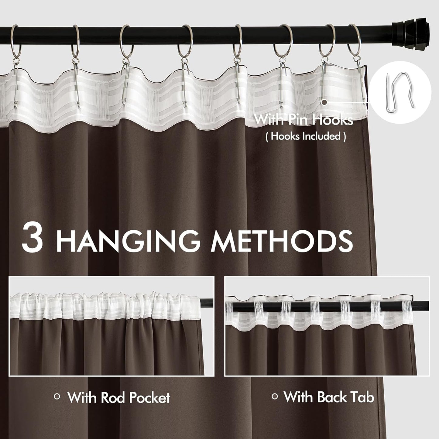 MIULEE Chocolate Brown Back Tab Blackout Curtains 84 Inch Length 2 Panels Set for Living Room