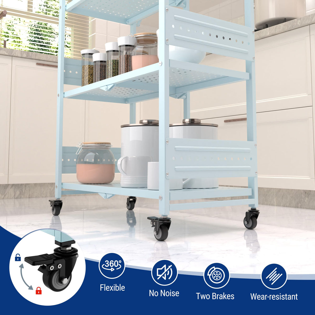 WORKPRO 4-Tier Folding Shelf, No-Assembly Metal Storage Rack with Wheels, 600 lbs Capacity (with
