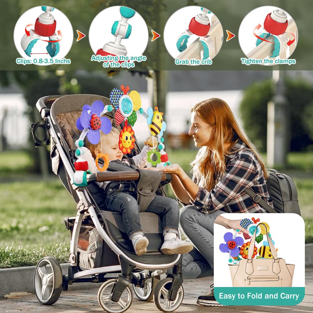 Baby Stroller Arch Toys,Adjustable Crib Mobile for Bassinet with Sensory Play Accessories and