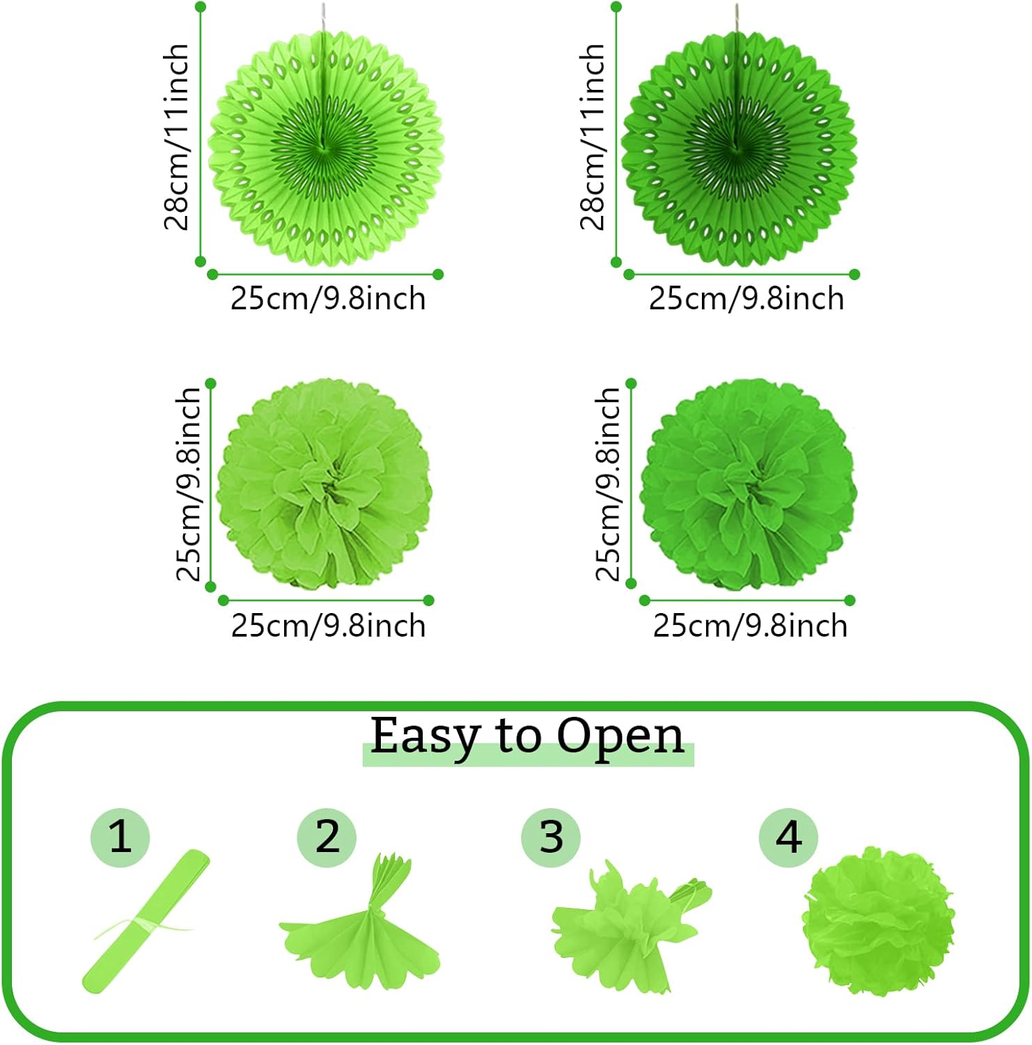 Green Party Decorations, Papar Fans Pompoms Fans Garlands for Birthday Wedding Graduation Summer