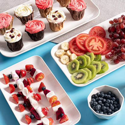 DELLING Large Serving Platter Set 16/14/12inch Large Serving Tray - Rectangular White Serving Trays