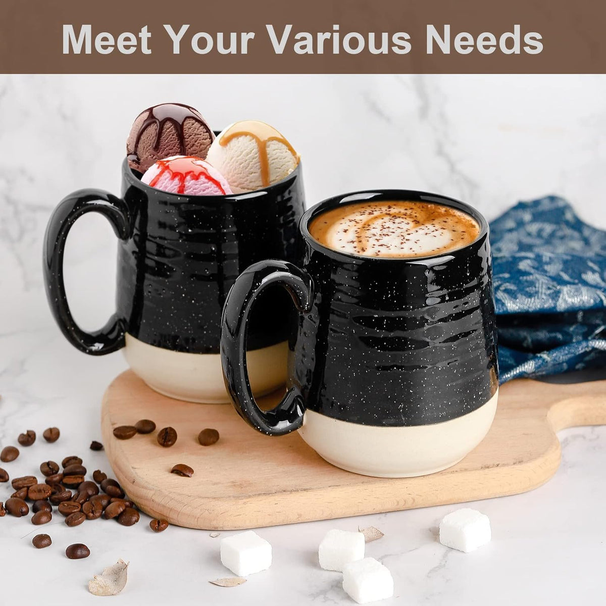 Hasense Coffee Mugs Set of 4, 15 Ounce Ceramic Coffee Cups with Handles, Porcelain Large Latte Mug