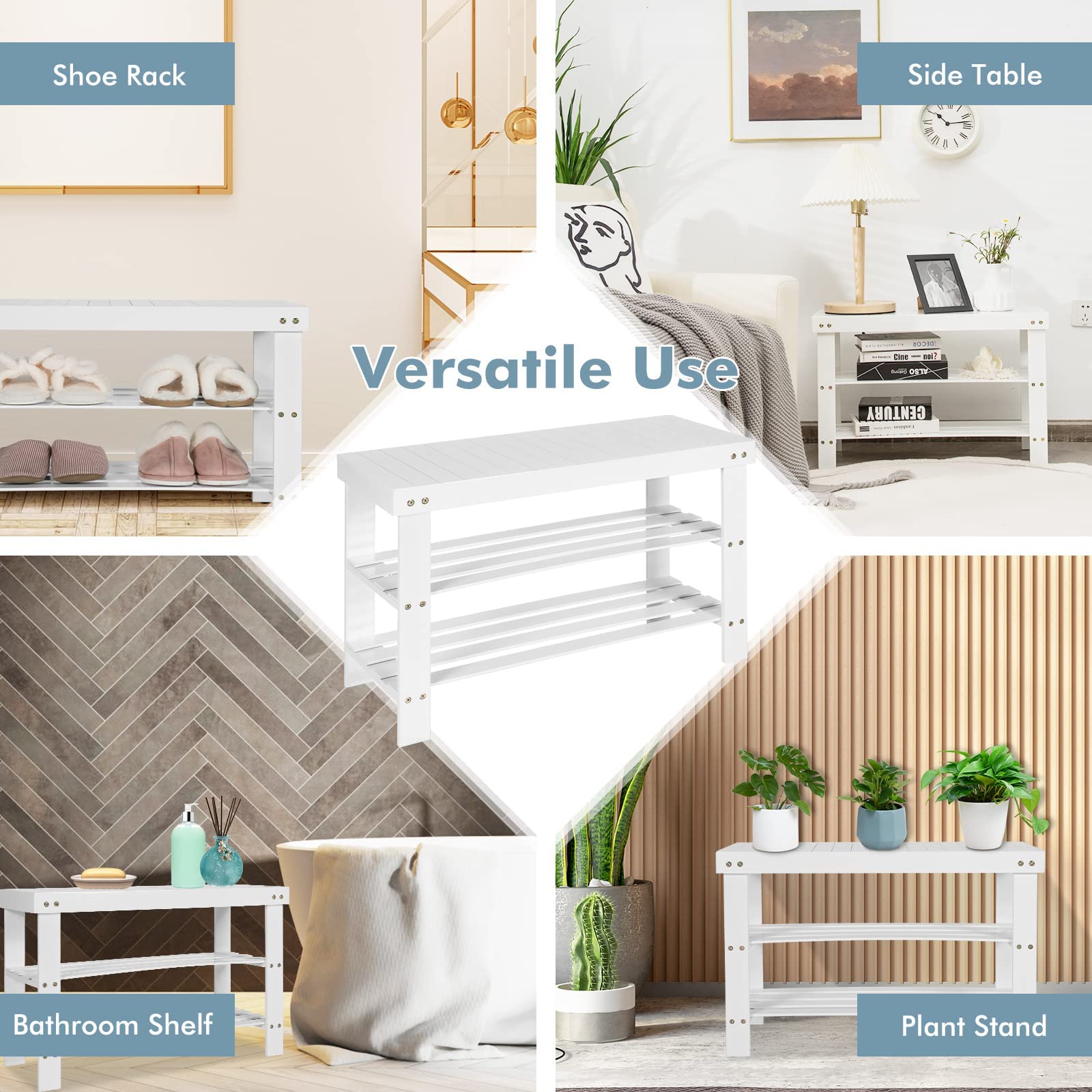 COSTWAY Bamboo Shoe Rack Bench 3-Tier Free Standing Wood Shoe Storage Organizer Shelf Holder Home
