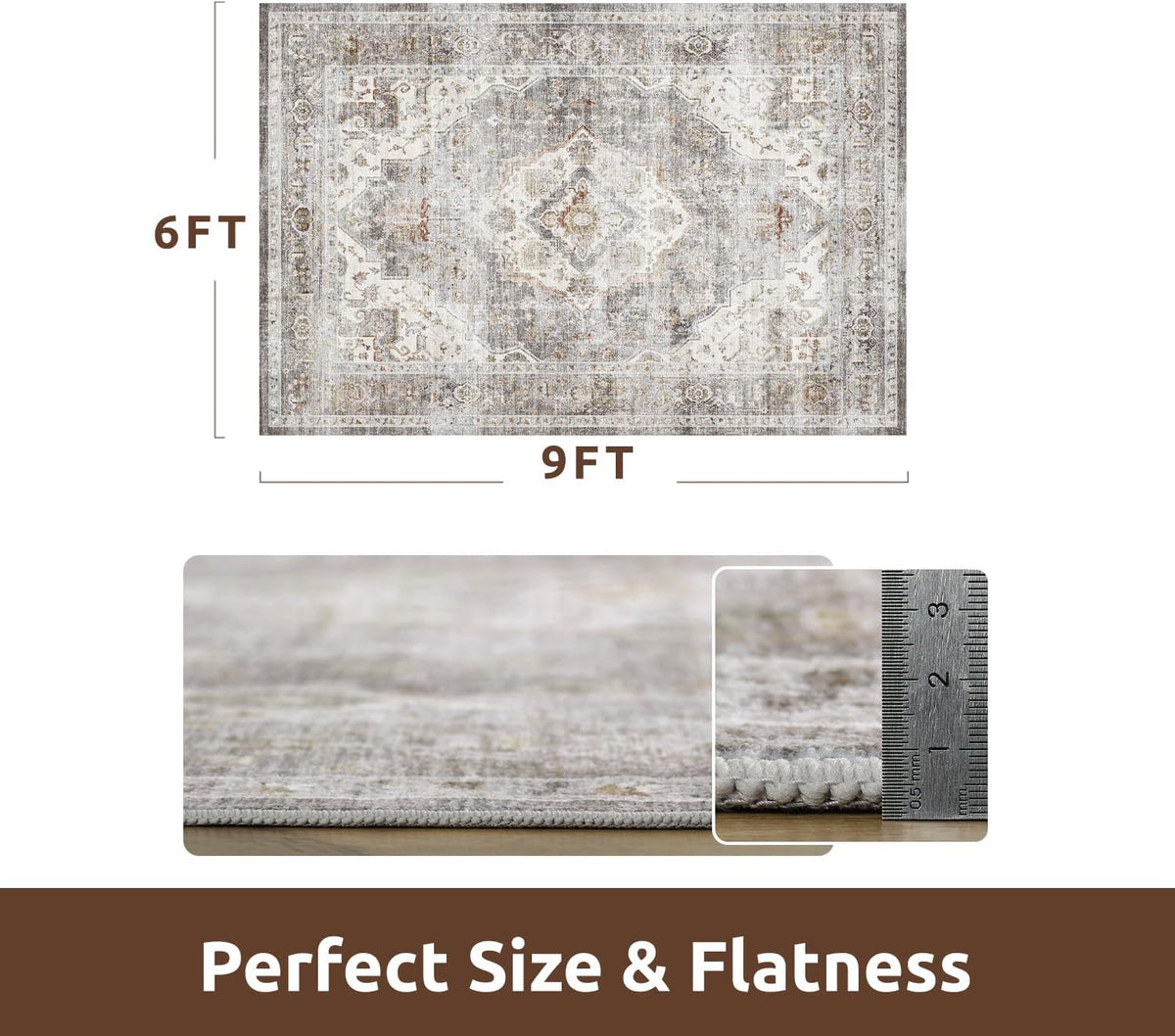 AMOAMI-Area Rug 6X9 Rugs for Living Room-Vintage Soft Grey Rugs for Bedroom-Non Slip Carpet-Machine