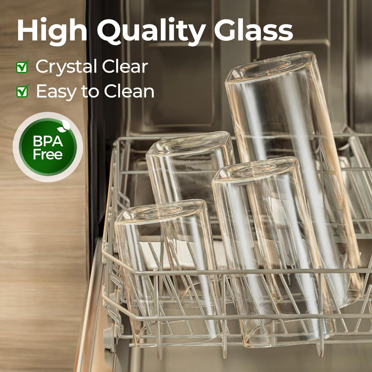 ComSaf 1.2 Qt Rectangle Glass Storage Containers with Lids, Glass Jars with Bamboo Lids, Clear Food