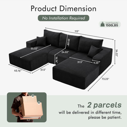 Boneless Sectional Cloud Couch Sofa for Living Room, 112" U-Shaped Modular Modern Lounge Sleeper