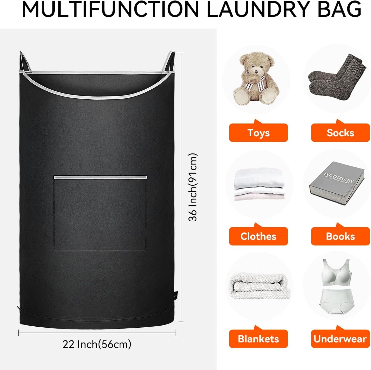 XL Hanging Laundry Hamper Bag, Black Door Hanging Hamper with Large Openging, Hanging Laundry Bag