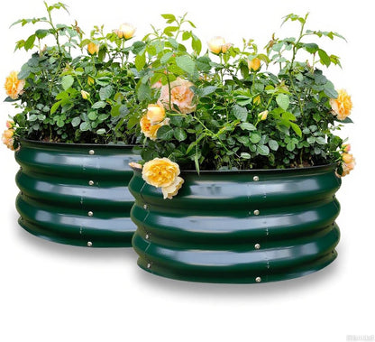 GARDMAX 2 Pack 2x2x1FT Galvanized Round Raised Garden Bed Kit, Metal Planter Boxes Outdoor with