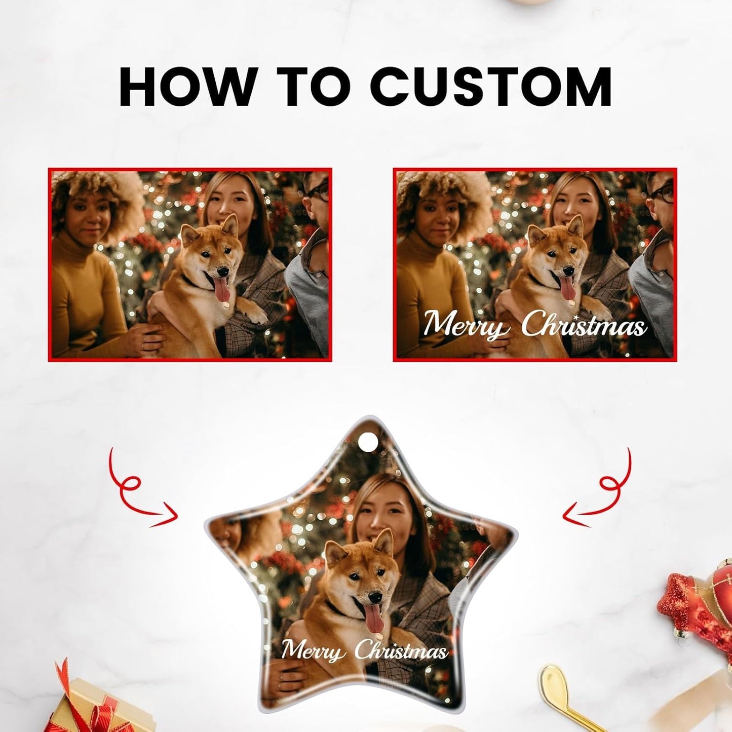 Personalized Christmas Ornaments 2024 Customized with Photo Text Ornament Keepsake Pet First