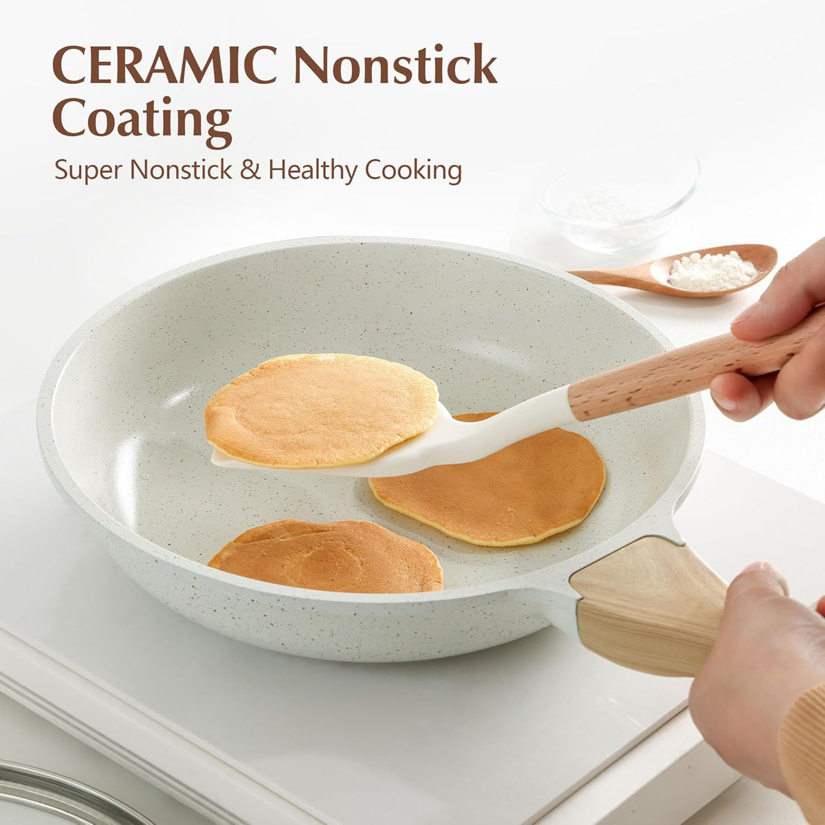 SENSARTE Nonstick Ceramic Frying Pan with Lid 8/9.5/10/11/12.5 Inch Omelet Pan Skillet, Free of