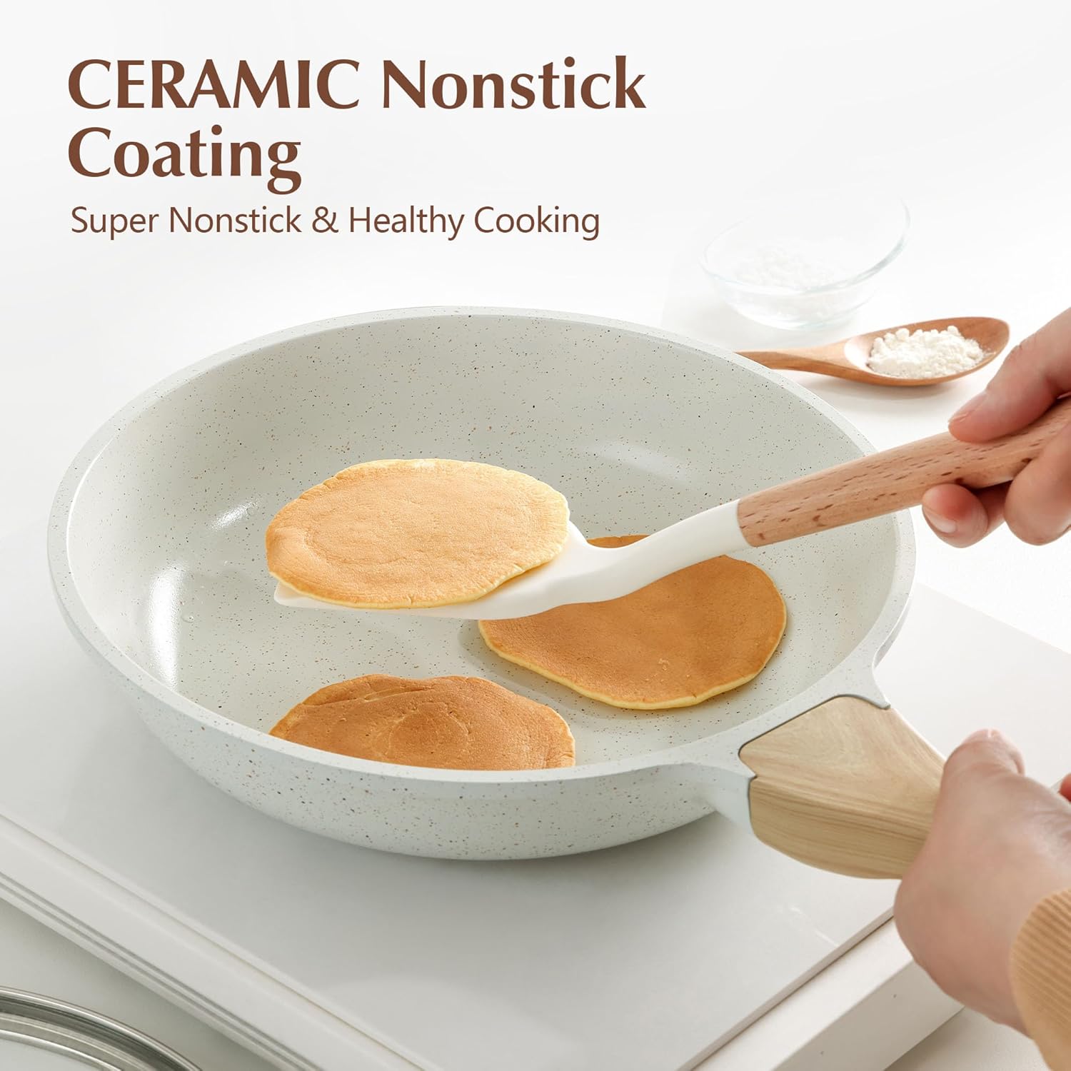 SENSARTE Nonstick Ceramic Frying Pan with Lid 8/9.5/10/11/12.5 Inch Omelet Pan Skillet, Free of