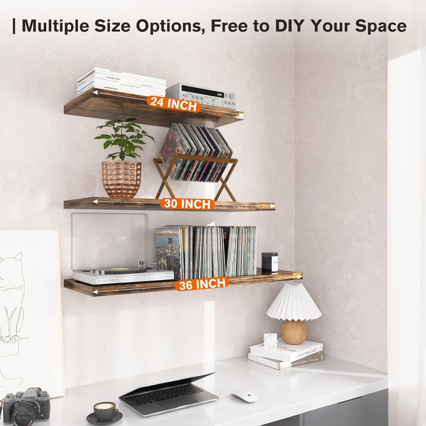 Floating Shelf, Set of 2 Wall Shelf, 24 in W x 12.75 in D x 2 in H Wooden Floating Wall Shelf with