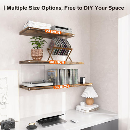 Floating Shelf, Set of 2 Wall Shelf, 24 in W x 12.75 in D x 2 in H Wooden Floating Wall Shelf with